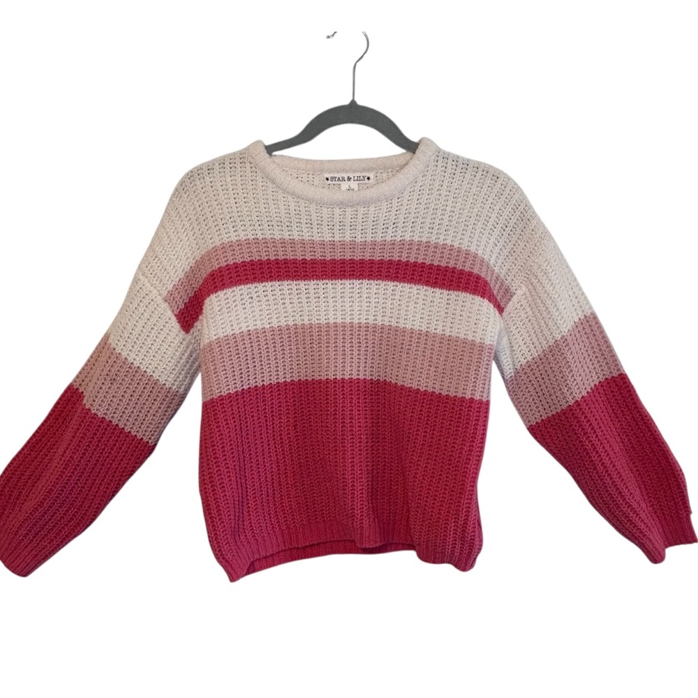 Star & Lily Pink/Cream Color Block knit Sweater Girls Size Large